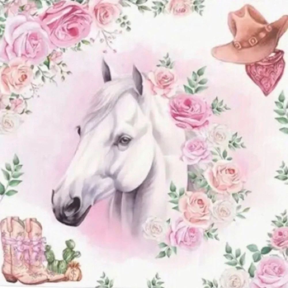 Pink Rose Cowgirl White Horse Luncheon Paper Party Napkins, 20-ct